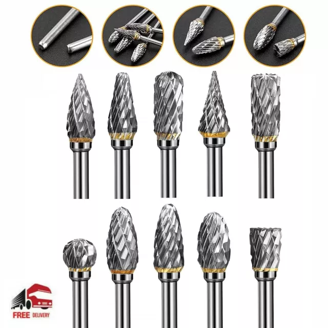 10X Tungsten Carbide Burr Bit Cutting Carving Burr 1/8" Shank Dremel Rotary Tool