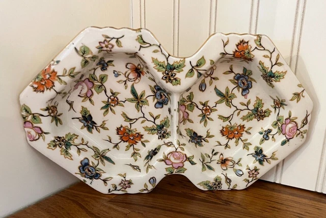 Vintage Floral Hand Painted Divided Dish Tray Japan Moriyama Mori-Machi Boho