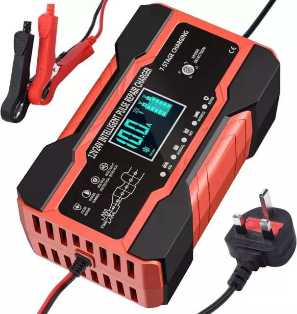 10 Amp Car Battery Charger, 12V/24V Automatic Battery Charger with 7-Stage