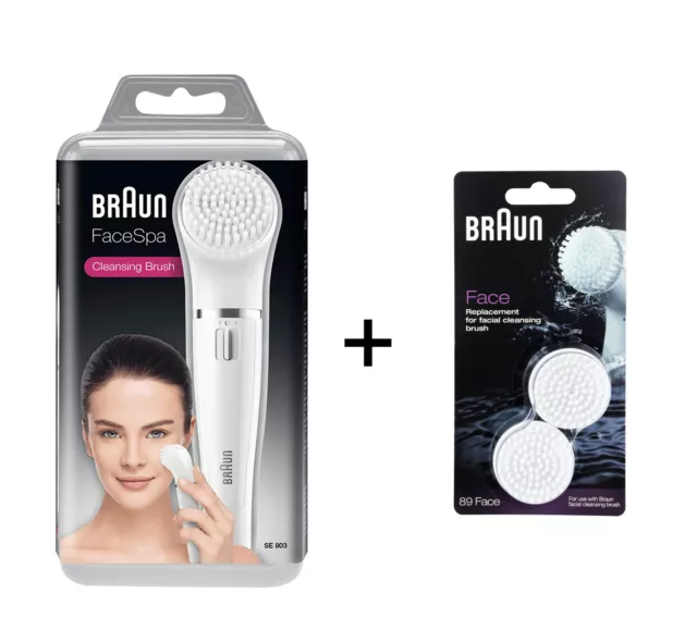 Braun SE803 FaceSpa Wet&Dry Gesichtsreinigungsbürste + 2er Pack Ersatzbürsten