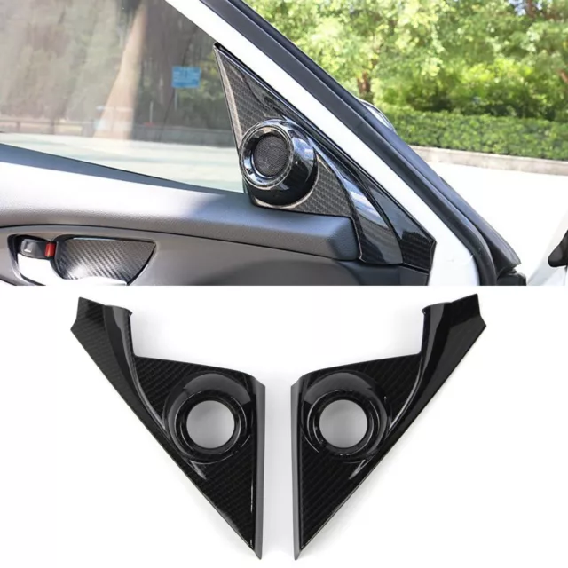 For Honda Civic 2016-18 Front Door Stereo Speaker Cover Trim Carbon Fiber Style