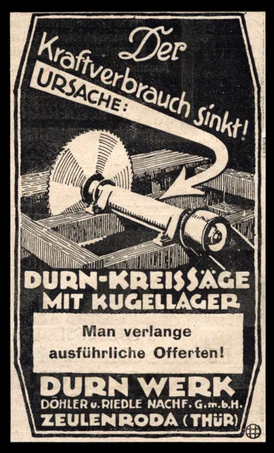 Alte Werbung 1919 Durn-Kreissäge mit Kugellager Durn Werk Zeulenroda Thüringen