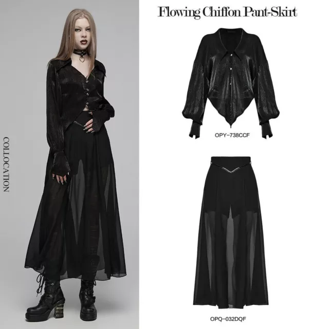 Punk Rave Women Black Gothic Punk Daily Wear Flowing Chiffon A-Line Pant-Skirt