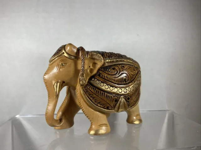 Oriental Hand Carved & Painted Wooden Elephant