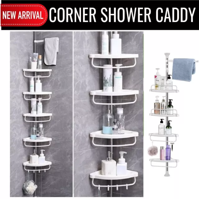 Telescopic Organiser Shower Corner Shelf Caddy Hold Bathroom Storage 4 Tier Rack