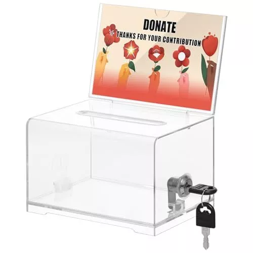 Clear Donation Box with Lock,Ballot Box with Sign Holder,Suggestion Box Stora...