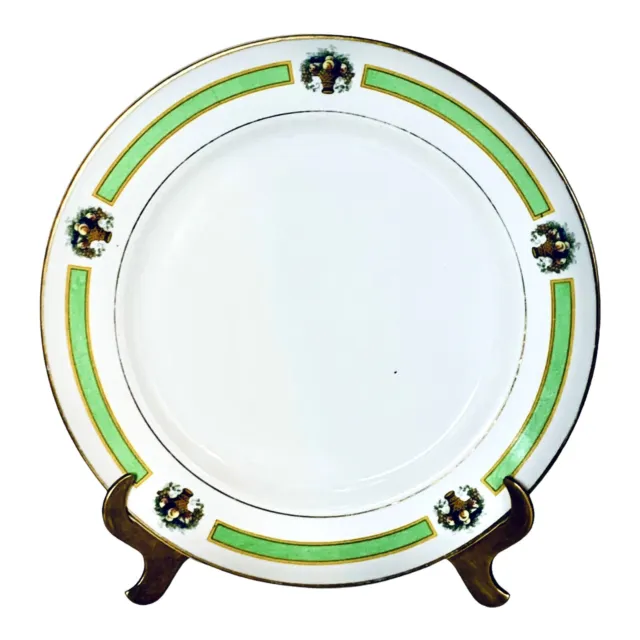 VTG Syracuse China OPCO Green Gold Trim Floral Basket 10 3/8” Dinner Plate
