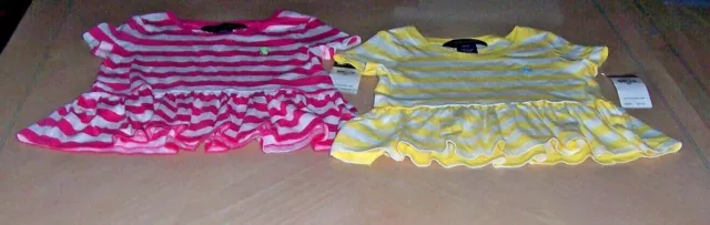 New RALPH LAUREN toddler girls logo striped ruffle top 2T 3T 4T pink or yellow