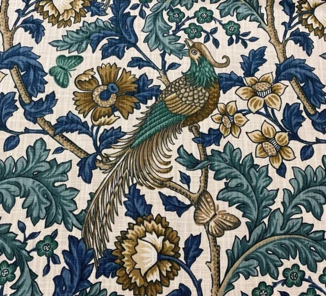 Madox Morris Bird Cotton   Teal  140cm Craft Curtain/Upholsterty Fabric Black