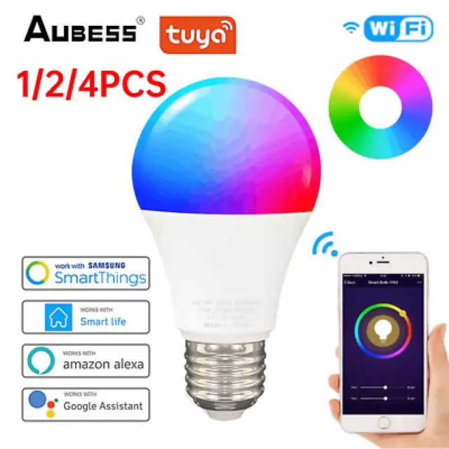 Tuya E27 WiFi Smart LED Light Bulb 15W RGB Color Lamp for Alexa Google 1-4pcs US