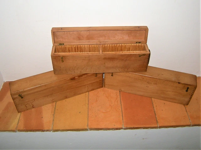 3 anciennes boîtes en bois pour le rangement de plaques photo stéréoscopiques