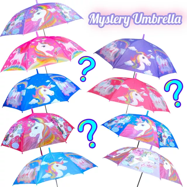 *MYSTERY* Cute Automatic Open Rainbow Unicorn Kids / Girls Rain Umbrella Parasol