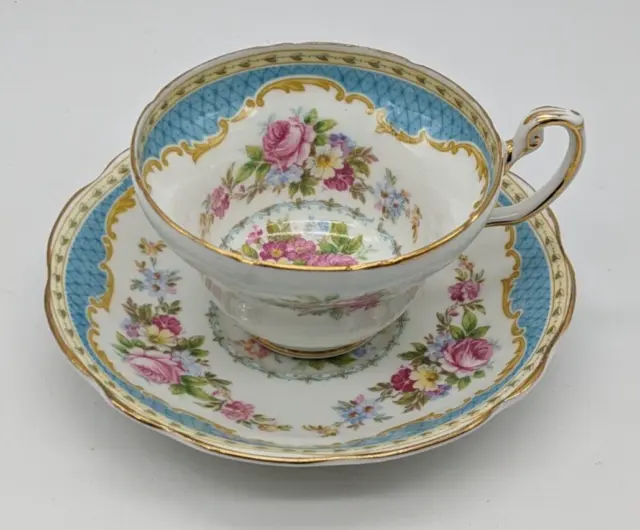 VTG Windsor Foley Bone China Cup & Saucer E. Brain & Co Turquoise Pink Rose Blue