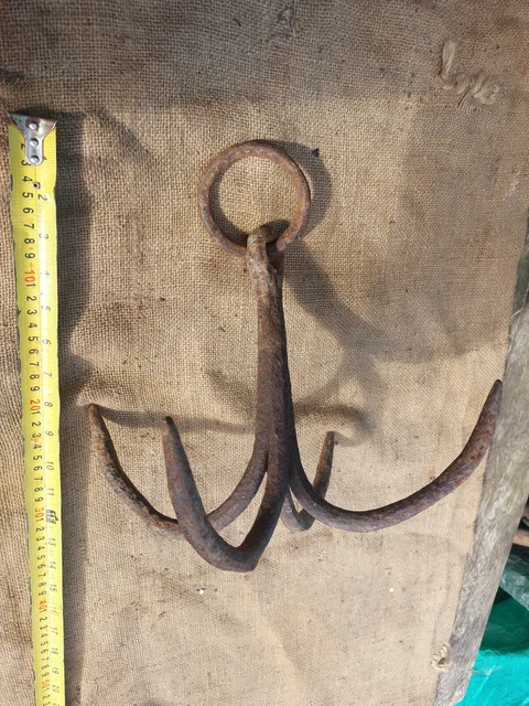 Used Vintage Antique Wrought Iron Game Rack Butcher Grappling Hook FREE UK P&P