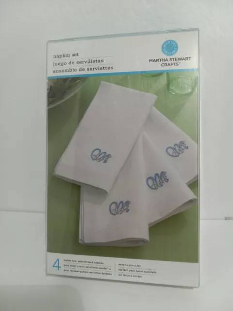 NEW Martha Stewart Crafts Napkin Set (4) Makes 4 Embroidered  Napkins 20x20