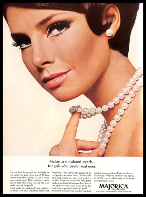 1965 Majorica Pearls Vintage PRINT AD Jewelry Necklace Earrings