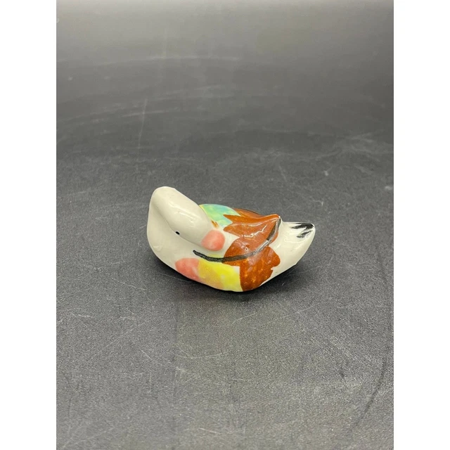 Vintage Duck Figurine Rainbow Ceramic Miniature Hand Painted Kitschy Dollhouse