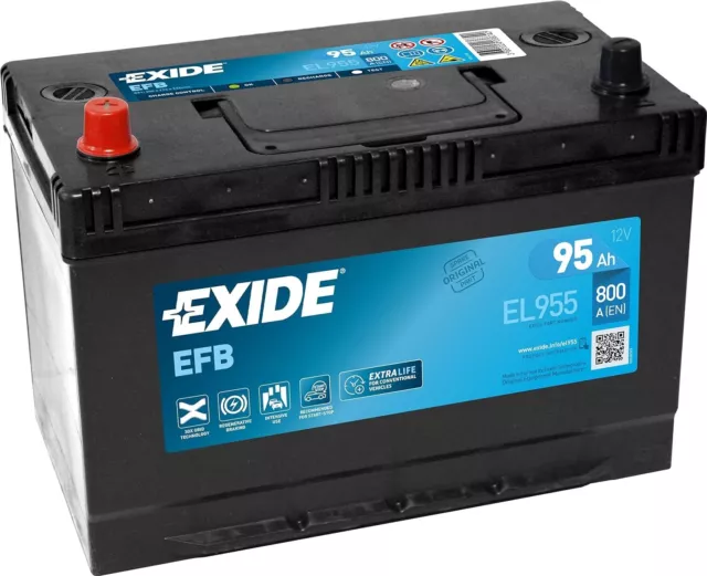 Exide  EL955 EFB 335 12V Car Battery Stop Start 95AH 800CCA 0/1 B13 part used