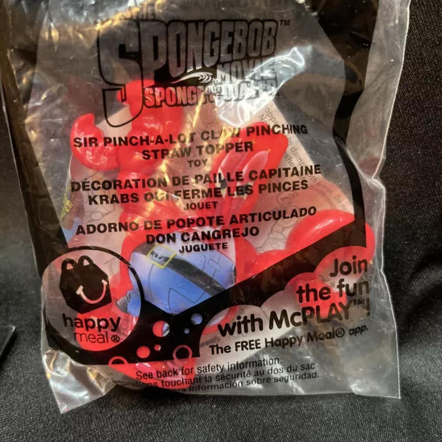 SpongeBob Movie Happy Meal Toy #4, Sir Pinch-A-Lot Straw Topper, SEALED, 2015