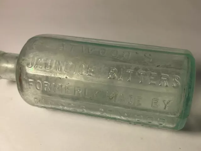 Antique Glass Atwood's Jaundice Bitters 12 Sided Bottle Georgetown, MA