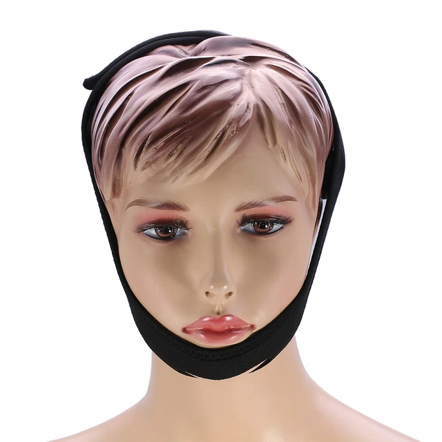 (Con dobladillo) Nueva correa de soporte para dormir para mujer hombre barbilla negra mandíbula GSA