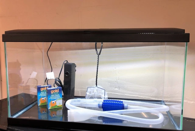 Black COLDWATER Glass Aquarium 60cm Goldfish Tank Filter & White LED Lights 58L