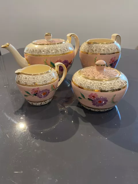 Lingard Sadler pink gold  teapot  large jug milk jug sugar bowl