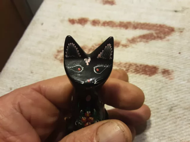 Gatto In Legno Decorato A Mano Altezza 8,3 Cm