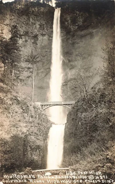 Vintage RPPC Postcard Multnomah Falls Columbia River Highway bridge Oregon water
