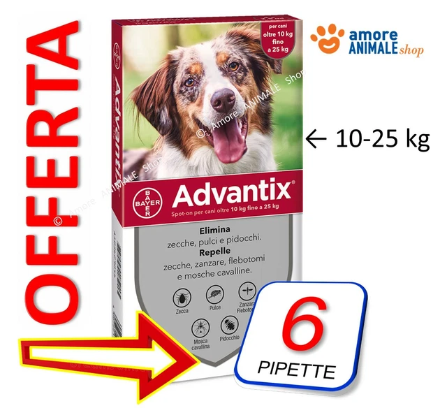 ADVANTIX Bayer - Antiparassitario per cani da 10-25 kg →  4 / 6 / 8 / 12 pipette