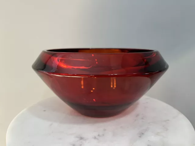 Teleflora Heavy Round Ruby Red Glass Bowl or Vase Mid-Century Modern Style MCM