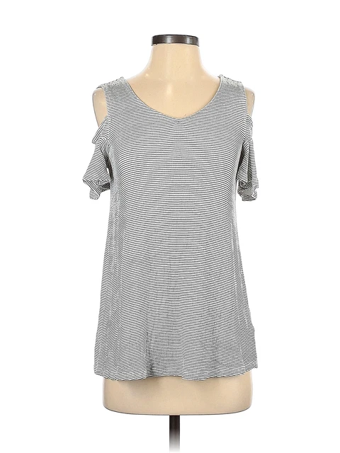 Elle Women Gray Short Sleeve Top XS