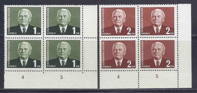 DDR 1958, MiNr: 622 - 623 postfrisch, Viererblock Eckrand unten rechts