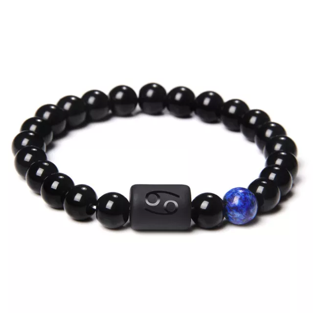 12 Constellation Zodiac Signs Beads Couple Bracelet Natural Black Onyx Stone