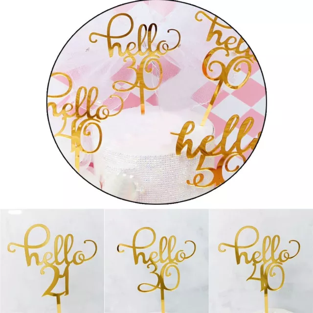 Birthday Gifts Gold Acrylic Letter Number Cake Topper Hello 21/30/40/50/60