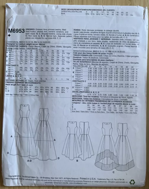 McCalls M6953 Sewing Pattern Easy Fitted Dresses Size 14-22 Uncut 2