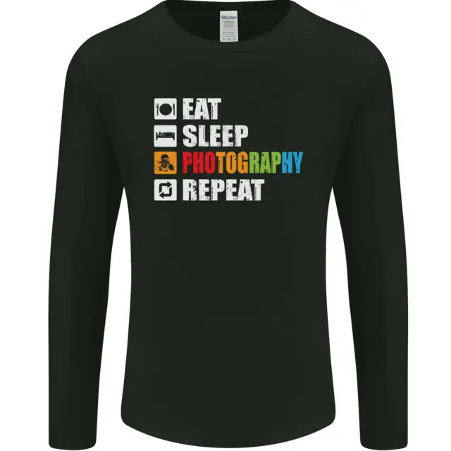 T-shirt a maniche lunghe divertente da uomo Photography Eat Sleep Photographer