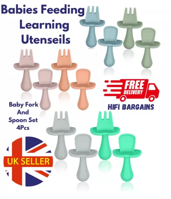 Vicloon Silicone Baby Fork Spoon Cutlery Set,4Pcs Infant Self Feeding Training