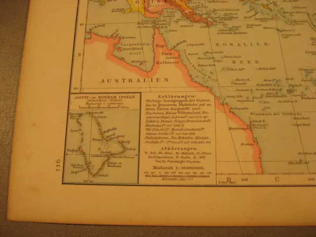 Die Südseeinseln mit Besitzungen.Antike Landkarte von 1887-Antique map 2