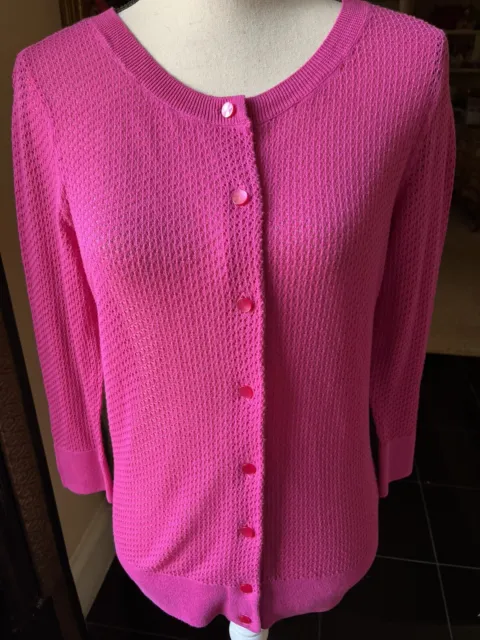 Talbots Cardigan Sweater Womens Size Medium Pima Cotton Button Pink Barbiecore