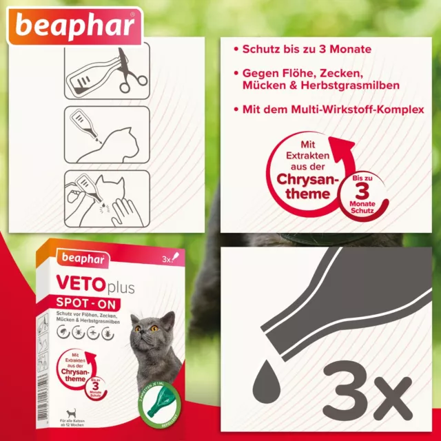 Beaphar 3 Paquet À 3 X 1ml Vetoplus Spot-On Bug Protection Chats Dès 12 Semaines 2