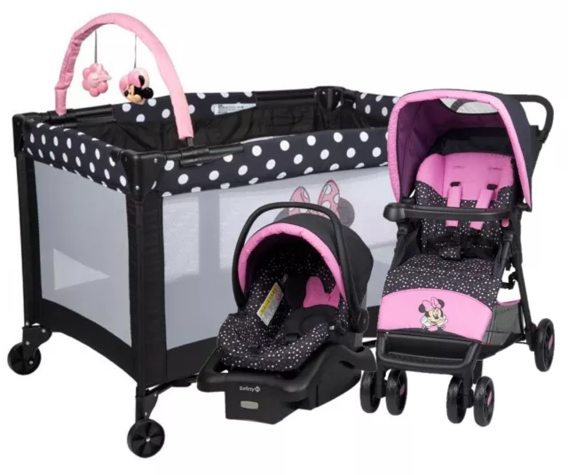 Disney Baby Girl Pink Combo Travel System Stroller With Car Seat Infant Playard