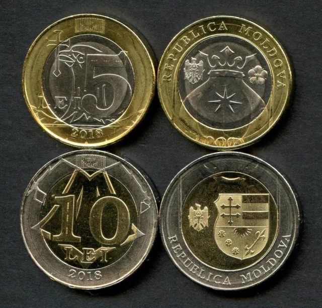 Moldova Moldavia 5 Lei 2018 Uncirculated / 10 Lei 2018 Uncirculated