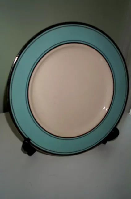 ONE DINNER PLATE Taylor Smith & Taylor Blue Teal White 10.5" Gold Trim Classic