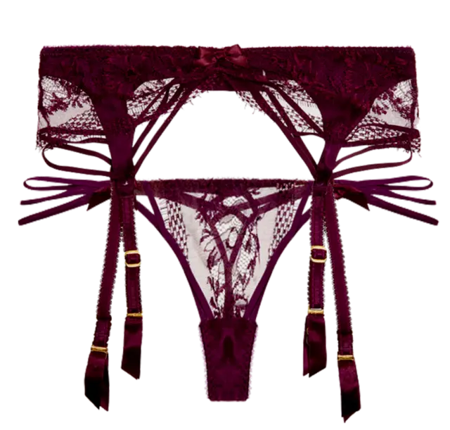 Agent Provocateur TANYA deep purple suspender belt L thong M dark violet NEW set