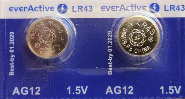 2 Stück Batterien Knopfzellen battery everActive LR43 AG12 MHD: 2029