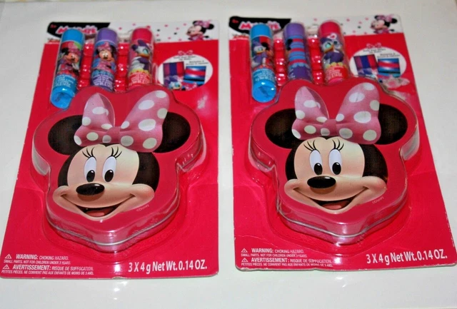 Disney Junior Minnie Mouse 3 Flavored Lip Balm & Carrying Case Lot Of 2 In Box