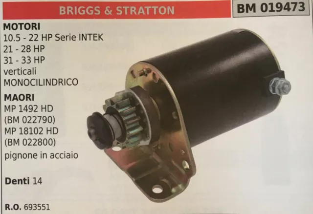 MOTORINO AVVIAMENTO BRUMAR BRIGGS & STRATTON BM019473 MOTORI 10.5-22 HP e altro