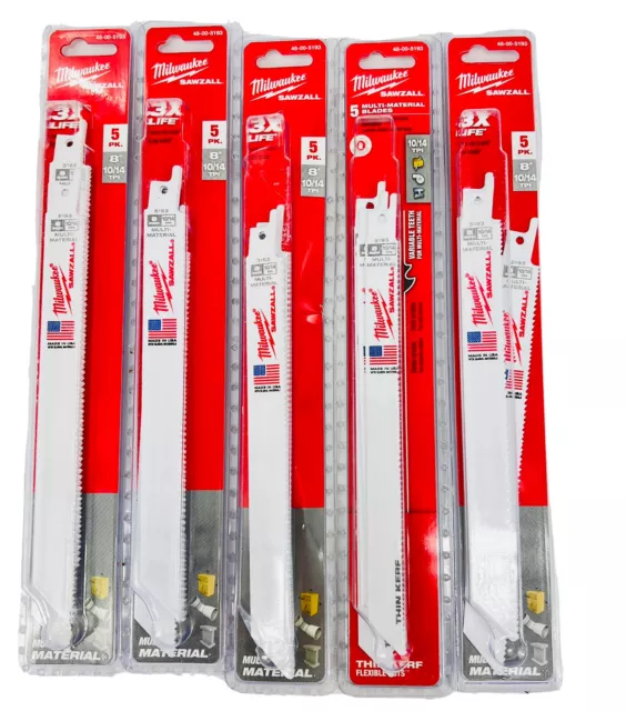 Milwaukee 48-00-5193 8" Reciprocating Saw Blade Sawzall 10/14 TPI Bi-Metal 25 PK
