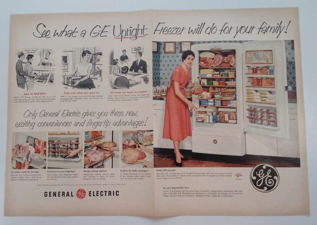 General Electric Print Ad Original Rare Vtg 1950s Freezer Walkers Gin Campbell S